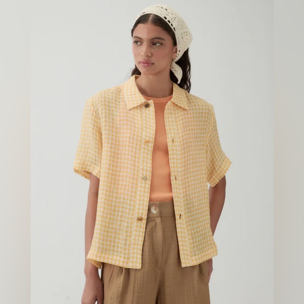 Rejina Pyo Yellow and White Gingham Knit Top